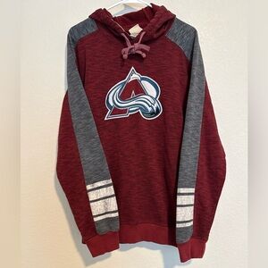 COLORADO AVALANCHE Burgundy/Gray/Blue Logo Pullover Hoodie DISTRESSED Mens LARGE